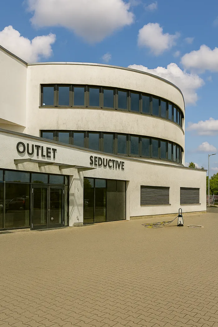 Gewerbegebäude mit verschmutzter, vergrauter Fassade vor der Reinigung